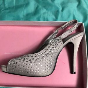 Silver Crystal stoned formal peep toe shoe